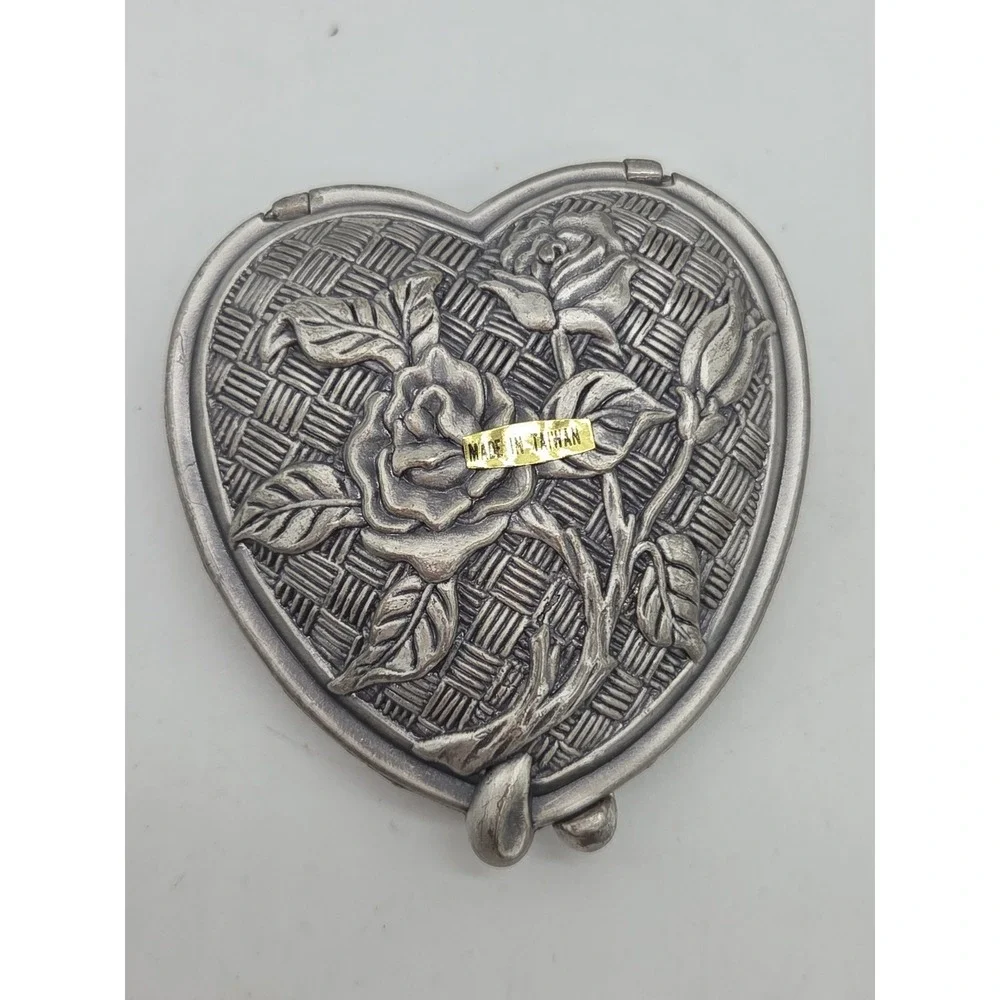 NEW Pewter Compact Heart Picture Keepsake With Mirror Inside